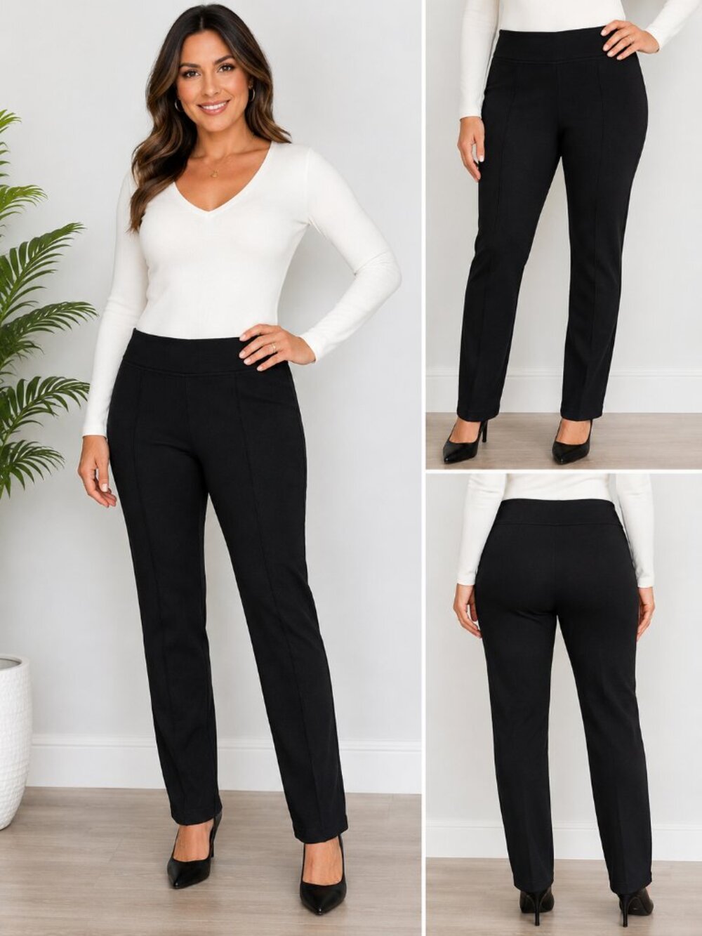 Andrew Marc Women Black Faux Suede Pull-On Pants Large Stretch Straight Leg
